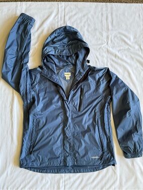 Gander Mountain Waterproof Breathable Hooded Rain Jacket Blue Size Large